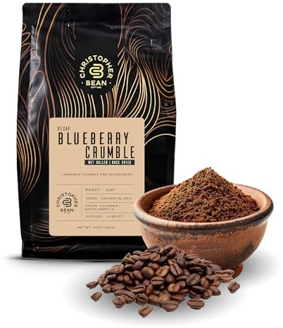 Christopher Bean Coffee - Certified Kosher - Decaf Ground Universal Drip Blueberry Crumble Flavored Coffee| Flavored Coffee with Medium Roast 100% Arabica, No Sugar, No Fats, Non-GMO | 10-Ounce