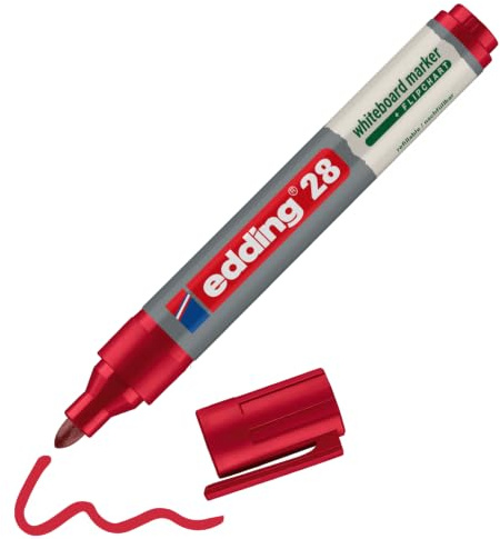 edding 28 Whiteboardmarker – rot – 1 Whiteboardmarker | Rundspitze 1,5–3 mm – trocken abwischbar – für Whiteboards, Flipcharts, Pinnwände, Notiztafeln – Sketchnotes – nachfüllbar