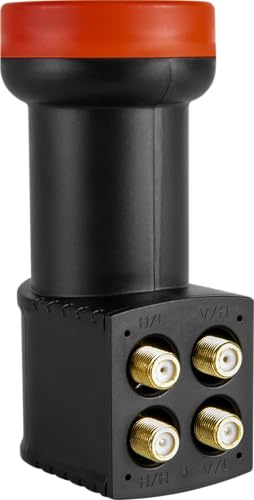 Megasat Diavolo Quattro LNB – Universal-LNB (für Betrieb an Multischalter, vergoldete F-Anschlüsse, für höchste Ansprüche, 0,1 dB Rauschmaß) – Schwarz/Rot