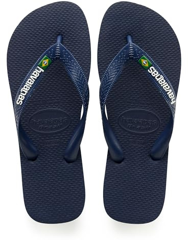 Havaianas - Brasil Logo, Iconic, Comfortable and Durable Flip-Flops, Straps with Brazilian Flag and Non-Slip Sole with Colourful Stripes, Adults Unisex, Marine Blue, 6.5/7.5