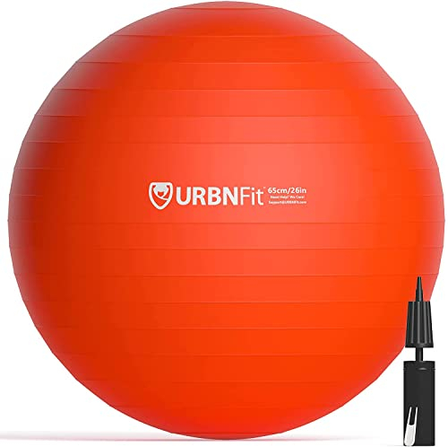 URBNFit Exercise Ball - Balance Balls (Ballon Exercice) Yoga, Pilates, Fitness, Stability, Workout, Home Fitness Equipment - Anti-Burst Swiss Ball Chair w/ Pump (65CM Red)