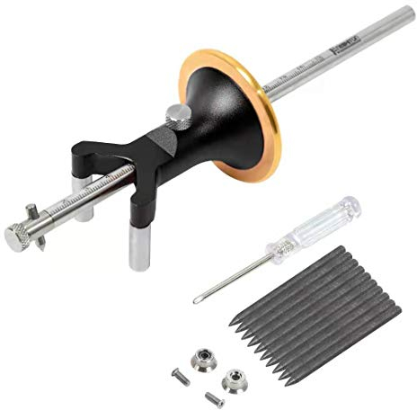 Newkiton - Calibro per marcatura ruota, multi con doppia funzione, 1 taglierina ruota, 1 taglierina bloccata, 1 perno in metallo, 10 matite per la lavorazione del legno, 1 cacciavite incluso (nero)