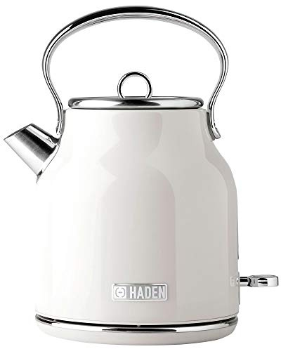 Haden Heritage 1.7 Liter Stainless Steel Electric Kettle, Hot Water Kettle with 360-Degree Base and Auto Shutoff, Ivory & Chrome