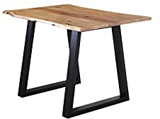 SAM Esstisch 120x80 cm Lubin, Akazienholz naturfarben, Massiver Esszimmertisch mit echter Baumkante, Baumkantentisch mit V-Gestell Schwarz, Holztisch mit 26 mm Tischplatte