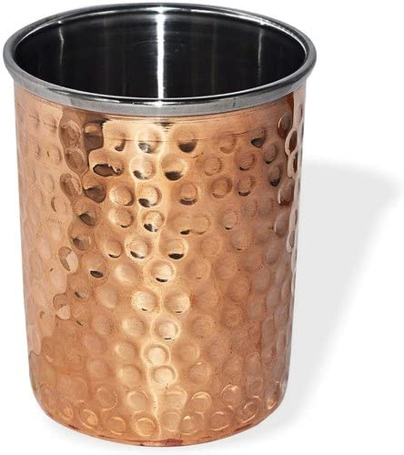 OSNICA Lot de 2 gobelets en cuivre faits à la main pour l'eau indienne, plus sûrs que le plastique, capacité 350 ml (design 05)