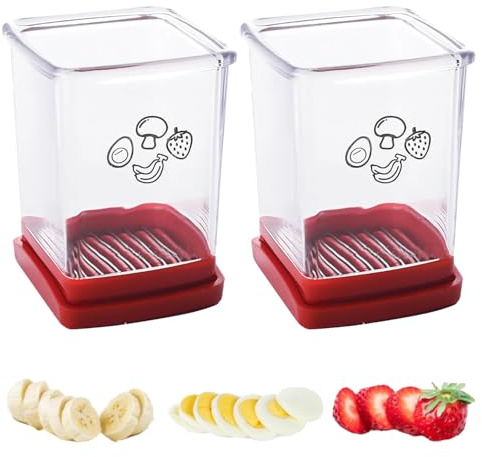 Fruit Cutter and Chopper – Cup Slicer for Strawberry, Grape, Banana, Mushroom, Kitchen Gadget for Fruits and Vegetables, Compact Slicing Tool (2 Packs)