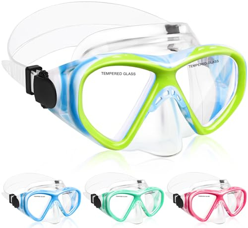 ACQCES Kids Swim Goggles Snorkel Diving Mask for Boys Girls Ages 5-15, Two-Color Anti-Fog Swimming Goggles with Nose Cover (1PCS Blue)