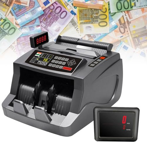 TEOV Geldzählmaschine mit LED-Display Banknotenzähler Falschgelderkennung Zählt 1000 Banknoten Pro Minute