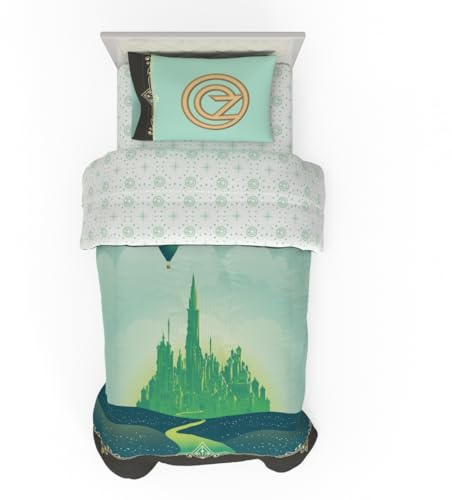Franco Collectibles Wicked Elphaba and Glinda Bedding - Juego de sábanas y edredón Reversible súper Suave de 4 Piezas, tamaño Individual (Producto Oficial)