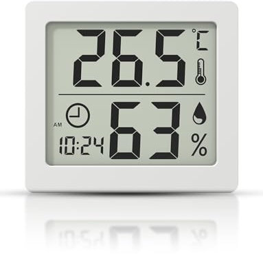 Igrometro Termometro per interni Schermo LCD grande da 3,1 pollici Monitor di Temperatura e umidità per Ambienti Termoigrometro con orologio (bianco)