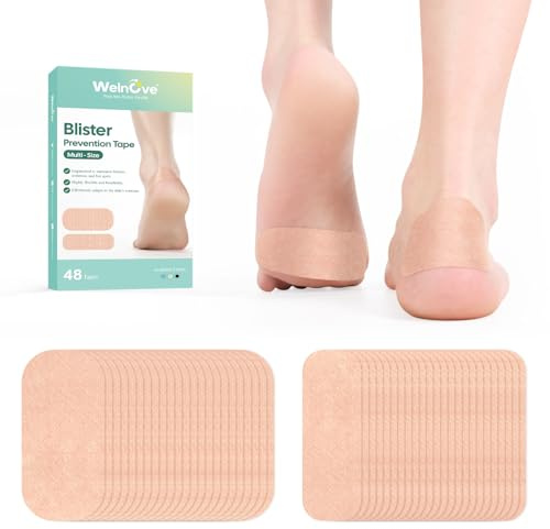 Welnove Blister Prevention Tape - Moleskin Pads for Blisters - 48 Count Blister Bandages - Moleskin Tape for Feet, Toes, Fingers, Heel - 2 Size