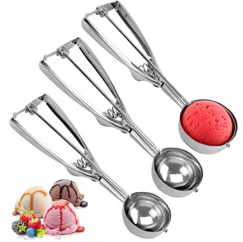 HAPPOW Eisportionierer Edelstahl Set, 3-teiliger Kugelausstecher für Eis, Melonenbällchen, Fleischbällchen, 3 Größen (4/5/6 cm), Spülmaschinengeeignet.