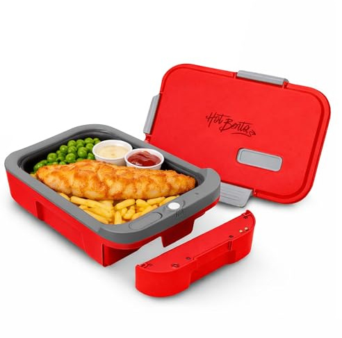 Hot Bento PLUS Cordless Electric Lunch Box – 10-15 Min FAST HEAT, Airplane Safe, Child-Safe Design, Removable Battery, 500ml Optimized Portion Size, Portable Food Warmer for Work & Travel (Ruby)