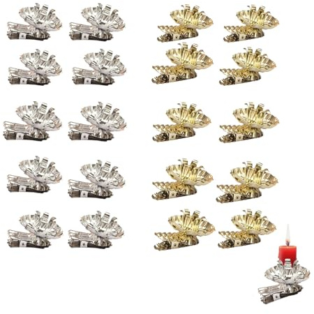 Floatdream 20 Pezzi Candelabro Natalizio, Portacandele in Metallo, Albero di Natale, con Cclip, Decorazione Domestica per Matrimonio Compleanno Decorazione Natalizia