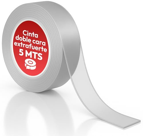 Barakatu Cinta Doble Cara Extrafuerte GRANDE 5M x 3CM – Cinta Adhesiva Doble Cara Extrafuerte Transparente 2mm – Para Pegar Cuadros Sin Clavos Pared, Montaje y Reparaciones