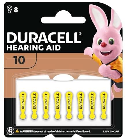 Duracell DA10B8ZM10 Easy Tab Hearing Aid Zinc Air Battery Pack, 10 Size, 1.4V, 95 mAh Capacity (Pack of 6)