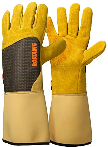 ROSTAING Gants RONCIER - Paire de Gants de Jardinage - Protection Cuir - Gants de Jardinage pour les Épines et Ronces et Gants de Travail, Beige
