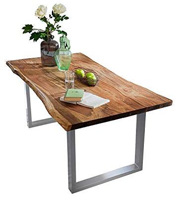 Tisch 160 x 85 cm, Platte Akazie, Gestell Stahl