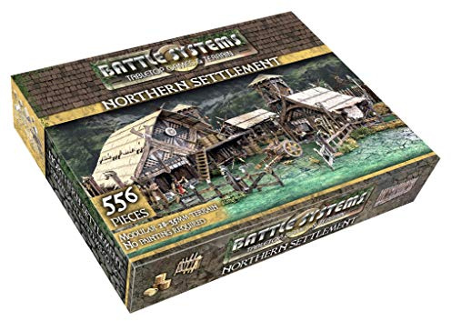 Battle Systems – Modular Fantasy Scenery – Perfect for Roleplaying and Wargames - Multi Level Tabletop Terrain for 28mm Miniatures – Colour Printed Model Diorama – DnD Warhammer (Northern Settlement)