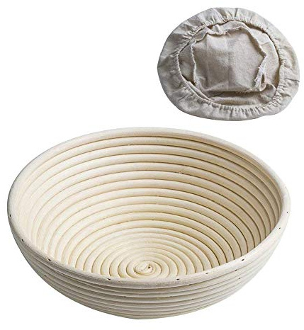 CANDeal Cestino da Lievitazione per Pane 25 x 25 x 8,5 cm, Cesto Lievitazione Pan Rotondo 1000g in Rattan Naturale con Fodera di Lino