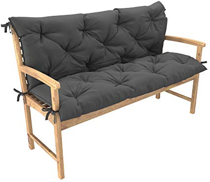 chilly pilley Cojín acolchado para banco balancín de dos piezas cojín para muebles de jardín con respaldo con cordones, amplia elección de tamaños y colores (110 x 50 x 50, negro)