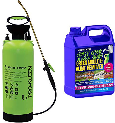Pro-Kleen Patio Cleaner Garden Pump Pressure Sprayer Manual Action 8L - Brass Lance - Spare Seal Kit - Simply Spray 5L - For Weed Killer, Pesticides, Herbicides, Insecticides, Fungicides (8 Litres)