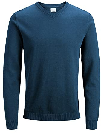 Jack & Jones Pull tricoté col en V pour homme, Bleu Insignia, M