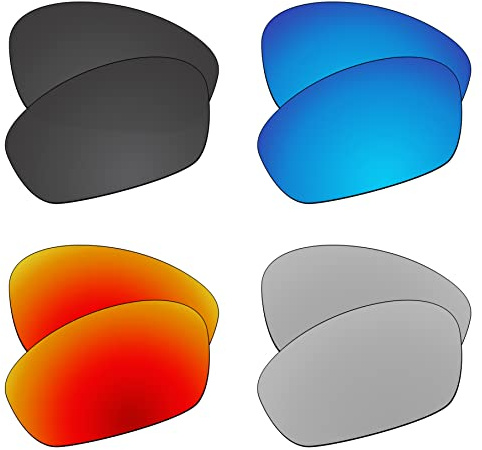 EZReplace Verres de rechange pour lunettes de soleil Oakley Monster Dog (verres polarisés), Noir carbone + bleu glacier + rouge feu + métal argenté, Taille unique