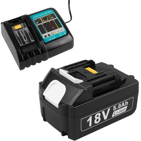 BL1850 18V 5,0Ah Batterie de Remplacement + Chargeur pour Makita, ASUNCELL Batterie et Chargeur pour Makita LXT, DC18RC Chargeur rapide Kit Compatible avec Makita toutes les batteries Li-ion 14,4V-18V
