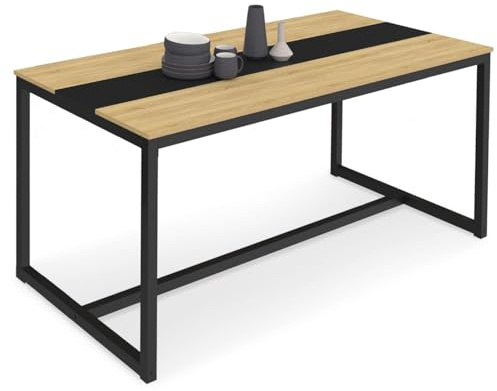 IDMarket - Table à Manger Rectangle Dover 8 Personnes Bande Centrale Noire Design Industriel 180 cm