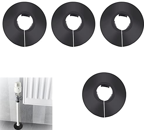 Radiator Pipe Covers, 4 Pcs Black Plastic Radiator Pipe Collars for 15mm Pipe Covers Wall Pipe Tube Diameter Pipe and Towel Rail Radiators Pipe