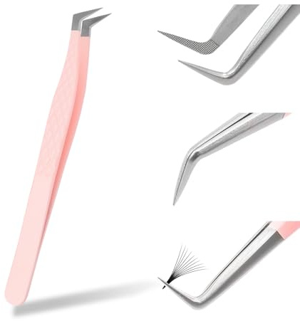 FADVAN Pincett För Ögonfransförlängning För Professionell, Böjd Metallpincett I Rostfritt Stål, Rosa (Pincett Med Sju Ord)
