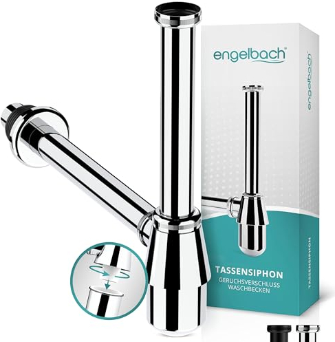 Engelbach® Siphon lavabo 1 1/4 avec ouverture nettoyage - Tube évacuation universel salle de bain avec joint caoutchouc et guide d’installation