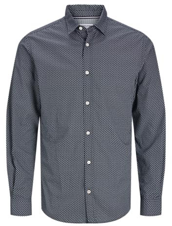 JACK & JONES Herren Jjmatheo Print Detail Shirt Ls Freizeithemd 12261090,Schwarz,M