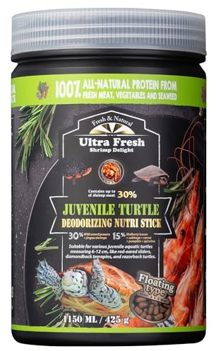 Ultra Fresh Floating Juvenile Turtle Food, All Natural Ingredients, Wild Sword Prawn, w/Deodorizing Probiotics, Juvenile Turtle Deodorizing Nutri Stick 15 oz