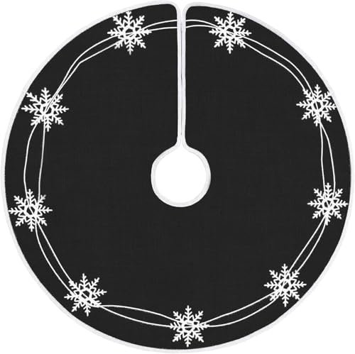 N&T NIETING Christmas Tree Skirt, 75cm Mini Tree Skirt with White Snowflake Christmas Tree Carpet Ornaments Decoration for Christmas Decorations, Black