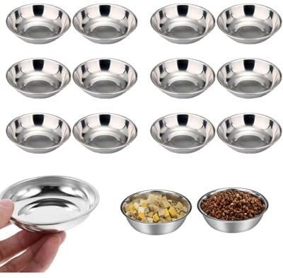 QLEUIFT 12 pcs 8CM Mini Plato para Aperitivos Pequeños Cuencos de Metal Salsa Plato de Acero Inoxidable Cuencos para Salsa Mini Cuencos para Salsa inoxidables Cuenco para Sushi