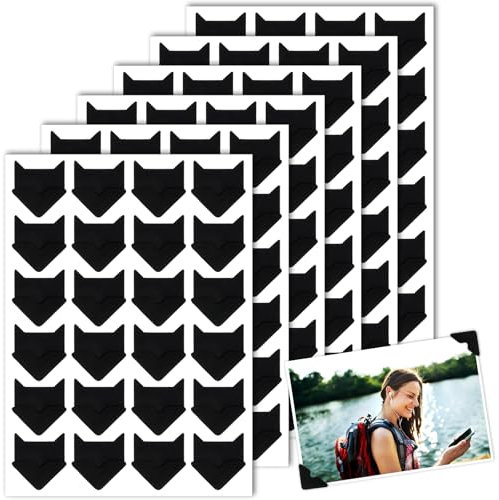 6 Sheets 144 Pcs Self Adhesive Photo Corners, Photo Corner Stickers Acid-Free Photo Mounting Corners Book Corner Protectors Photo Corners for DIY Scrapbooking, Photo Album, Picture Frames(Black)