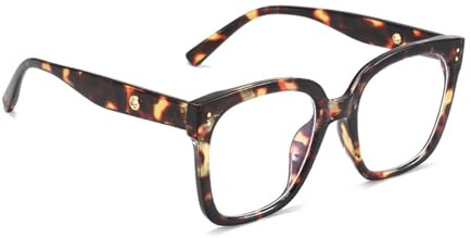 Blue Light Glasses Womens, Oversized Square Blue Light Glasses for Women, Brown Tortoiseshell Reading Glasses, Computer Glasses Thick Frame Anti Eyestrain Headache For Reading, Texting & Gaming