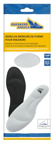 Sneakers Angels - Lot Semelles Mémoire De Forme Pour Sneakers 36-37 – Semelles Anatomiques Mousse – Face Respirante, Antichoc – Amorti Talon, Voûte Plantaire, Avant-Pied – Confort Quotidien – Gris