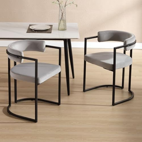 Ya-Home Sillas Comedor de Terciopelo Juego de 2 Sillas de Cocina con Reposabrazos,Sillas de Salón Modernas con Patas Metálicas Sillas de Ocios Sencillas para Hogar/Restaurante,Gris
