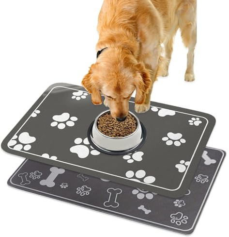 Dog Feeding Mat, 2 Pcs Dog Food Water Bowl Mat Diatomaceous Earth Anti Slip Rubber Absorbent 30x50cm Gray