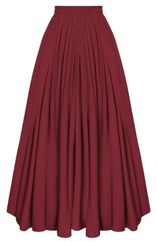 Women's Retro Vintage Swing Long Skirt Elastic High Waist Festive Medieval Maxi Skirt Wine Red XXL
