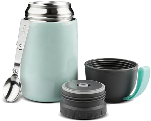 Noxtioanip Termos per Alimenti 650ml, Alimenti, Contenitore Termico con Cucchiaio Pieghevole, Portavivande Termico Acciaio Inossidabile, Isotermico Sottovuoto per Cibi Caldi e Freddi