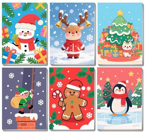 Lolipony Peinture Numero Enfant Adulte Noël 6 Pcs,Peinture par Numero inclure Pinceaux(Sans Cadre 15x20cm)