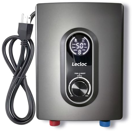 LECLOC Mini Tankless Instant Hot Water Heater Under Sink 3kW 120V Plug In, Large LED Digital Display with Big Control Knob, IPX4, Multi-Protection, 30-55℃ Thermostatic On Demand Electric Water Heater