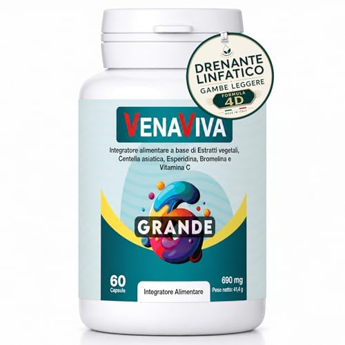 Drenante linfatico forte per gambe leggere con centella Asiatica, bromelina, esperidina e vitamina c 60cps, Drenante gambe per ritenzione idrica, microcircolo e capillari - Made in Italy