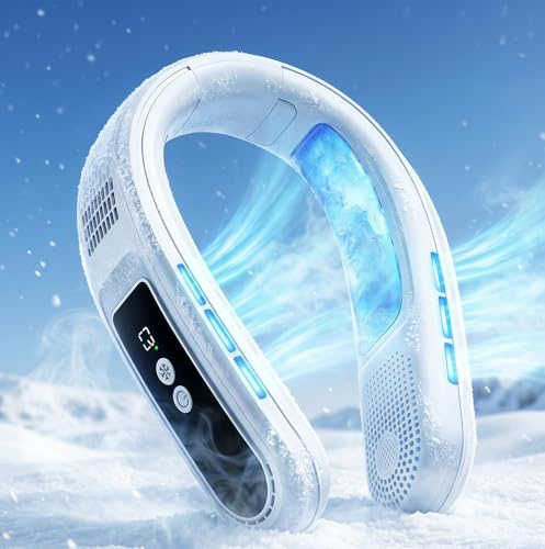 Neck Air Conditioner with 2 Ice Cooling Plates, Portable Neck Fans Blow Cold Air Rechargeable, Wearable Bladeless Fan Personal AC Dual Turbo,LED Screen Summer Gifts for Travel Beach Golf Office Women