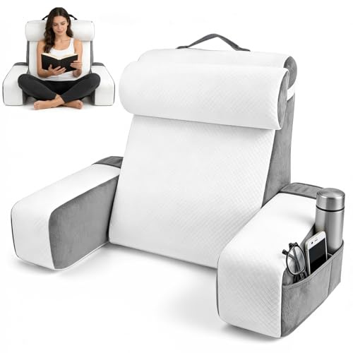Orifesio Almohada de Lectura, Cojín de Lectura para Cama y Sofá, Cojin Respaldo Cama con Almohada para Cuello y Reposabrazos Desmontable, Ideal para Leer, Ver la Tele y Relajarse