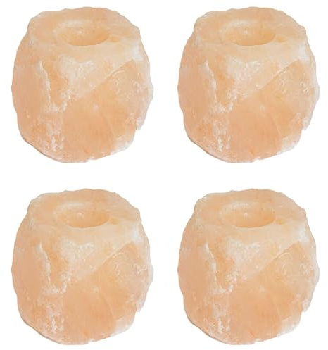 Kaloriko saltsten värmeljushållare rosa stensalt, set om 4, matt yta, 35 mm hålstorlek, dekorativ rumsbelysning, bordsdekoration, för vardagsrum, sovrum, avkoppling och stämning